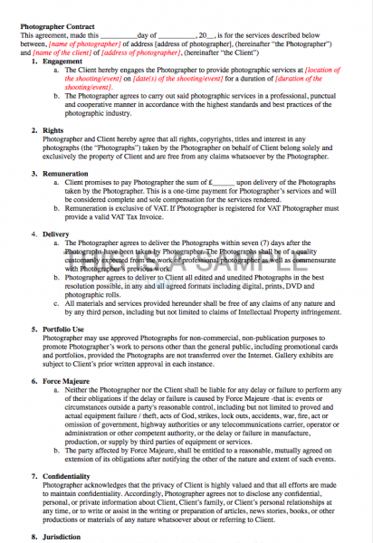 photography model contract template