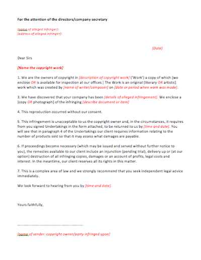 Letter of Claim (Copyright Infringement) | Music Law Contracts